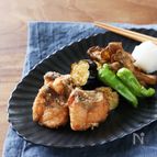 秋鮭の竜田揚げ野菜の素揚げを添えて