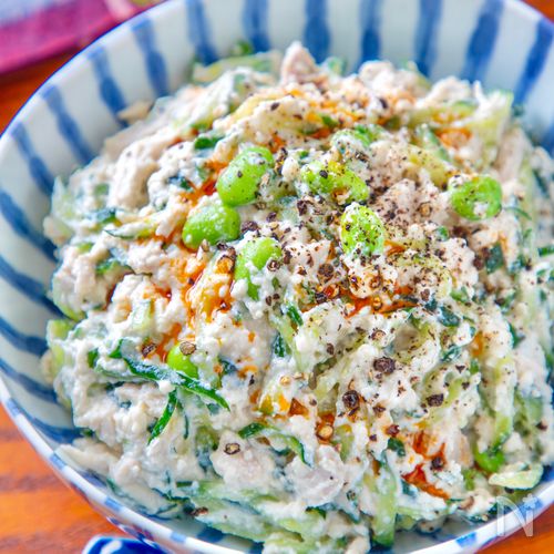 【むね肉ときゅうりのピリ辛中華風白和え】うどんスープで簡単！