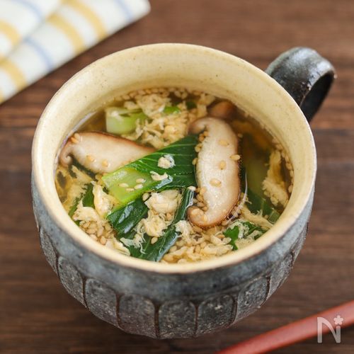 中華風♪チンゲン菜としいたけの卵スープ