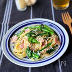 菜の花としらすとベーコンのオイルパスタ