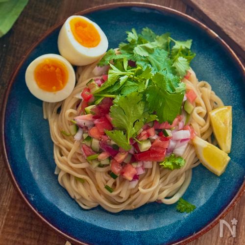 大人に嬉しい!野菜たっぷり ピリ辛サルサ冷やしうどん