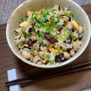 楽ラク手抜キッチン🐶🐾の作ってみた!投稿(豆と卵の雑炊)