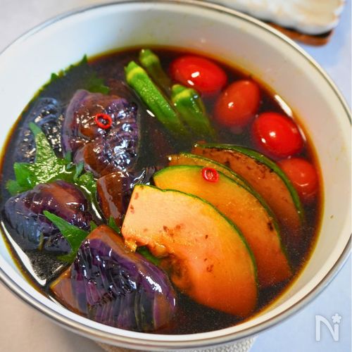めんつゆ不要！焼いて漬けるだけ♪野菜の焼き浸し【腸活レシピ】