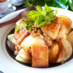 コロコロ厚揚げと新玉ねぎとツナの甘辛カレー炒め＊かさ増し節約
