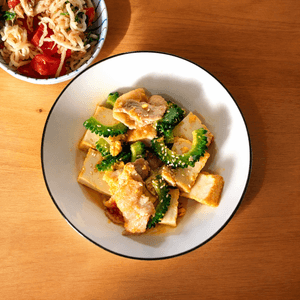 かおちゃんの作ってみた!投稿(調味料一律大さじ1＊絹厚揚げでピリ辛ゴーヤチャンプルー＊)