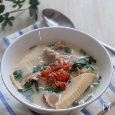 ダイエットにもおすすめ！たけのこときのこの豆乳キムチスープ　