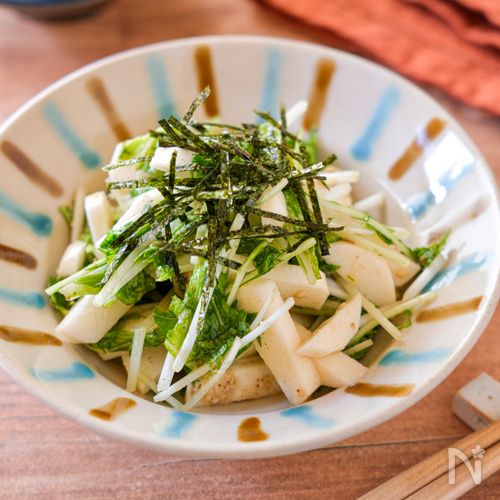 【水菜と長芋のシャキシャキつゆサラダ】和えるだけ!