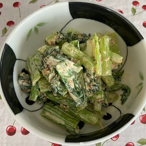 万福の作ってみた!投稿(小松菜が超絶美味しい《おかか胡麻マヨサラダ》)