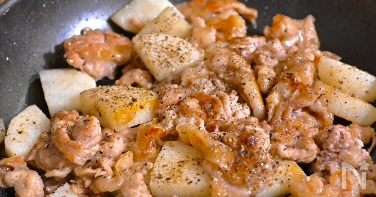 ワンパンで！豚こまと長芋のめんつゆ炒め