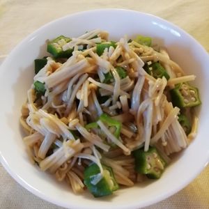 ぽぽペの作ってみた!投稿(レンジで3分！【オクラとえのきのおかかぽん酢和え】腸活にも◎)