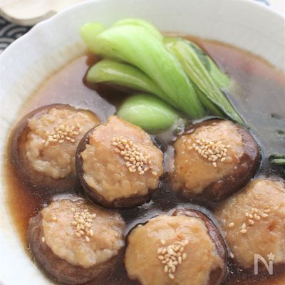 しいたけの肉詰め、中華風あんかけ