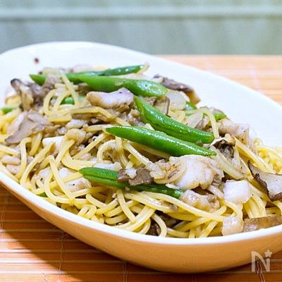タラと舞茸の麺つゆパスタ