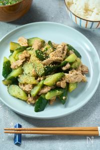 豚肉ときゅうりの香味味噌炒め