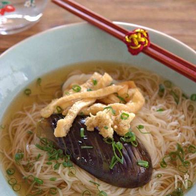なすと油揚げのぶっかけそうめん