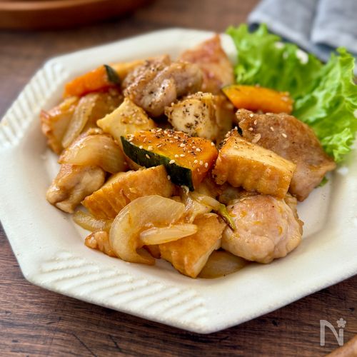 厚揚げでかさまし！【鶏かぼちゃの甘酢炒め】