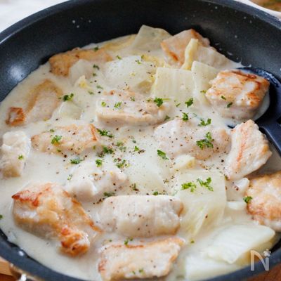 『鶏肉と白菜のマスタードクリーム煮』ワンパン☆鶏肉やわらか♪
