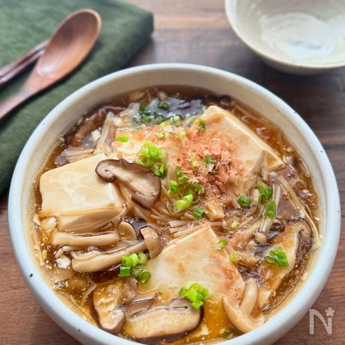 【豆腐のきのこあんかけ】熱々とろとろ！