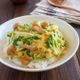 5分でご飯♪なめこと水菜のとろとろ卵とじ丼