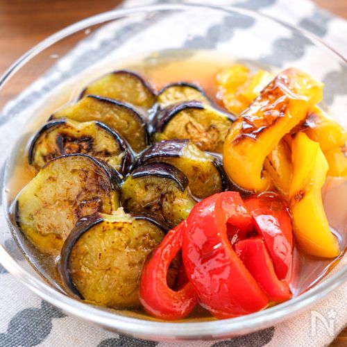 【彩り野菜の焼き浸し】夏野菜で涼やかな簡単副菜♪