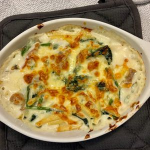 usaの作ってみた!投稿(【鶏肉とほうれん草のマカロニグラタン】マカロニ別ゆで不要♪)