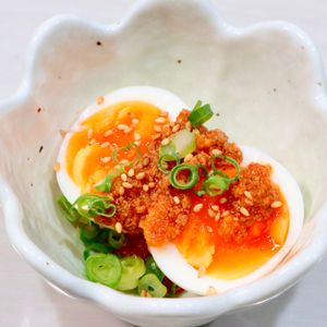 まゆの作ってみた!投稿(食べなきゃ損！美味しすぎるっ♡ピリ辛旨塩ごま味玉)