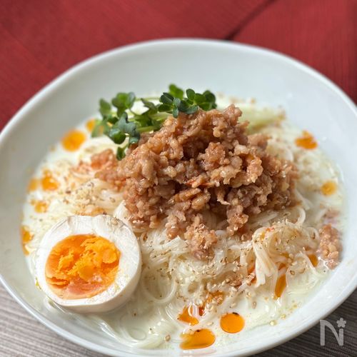 【レンジで肉味噌】汁まで飲み干す♡豆乳担々そうめん
