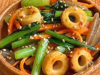 節約食材で◎【こんにゃくちくわ小松菜にんじんの甘辛炒め】