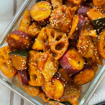 【鶏肉と根菜のヤンニョム炒め】旨辛たまらん!ご飯がすすむ!