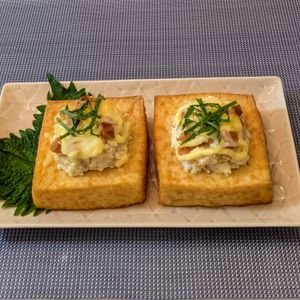𝔂𝓾𝓶𝓲🍓の作ってみた!投稿(ハマる！厚揚げの梅ツナマヨチーズ焼き)