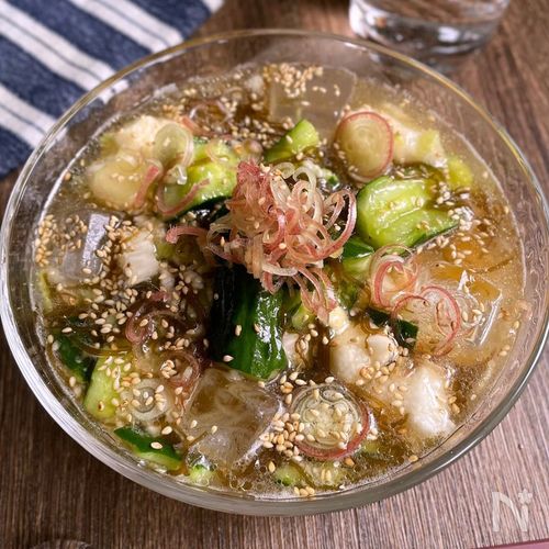 袋の中で叩いて混ぜるだけ「きゅうりと長芋の冷製もずく素麺」