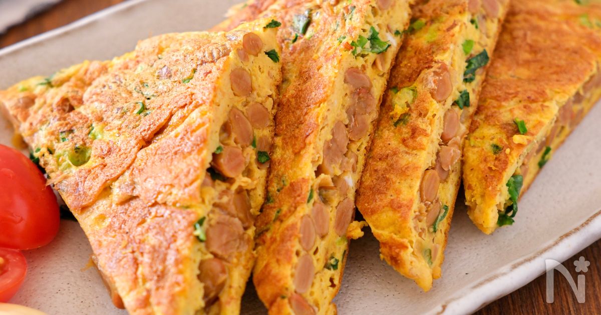 【うす焼き納豆オムレツ】混ぜて焼くだけ！包まず簡単♪