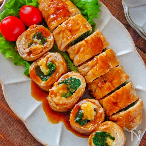 甘辛てりてり!【ほうれん草チーズの豚肉巻き照り焼き】