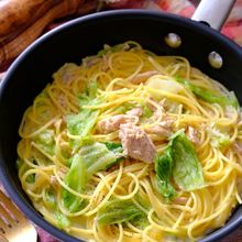 包丁不要フライパンひとつで絶品♡【ツナの濃厚クリームパスタ】