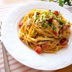 超簡単ヘルシー♪超オススメ♡トマトと塩昆布とツナの豆乳パスタ