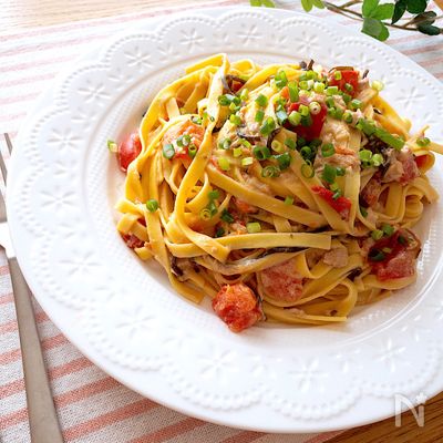 超簡単ヘルシー♪超オススメ♡トマトと塩昆布とツナの豆乳パスタ
