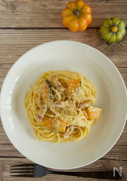 かぼちゃの豆乳カルボナーラ