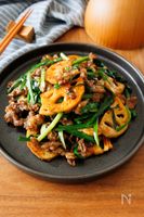 『牛こま蓮根とにらのスタミナ炒め』コクうま♡ご飯が進む♪