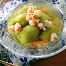 冷たくてつるん。「翡翠茄子海老あん掛け」茄子はレンジでチン!