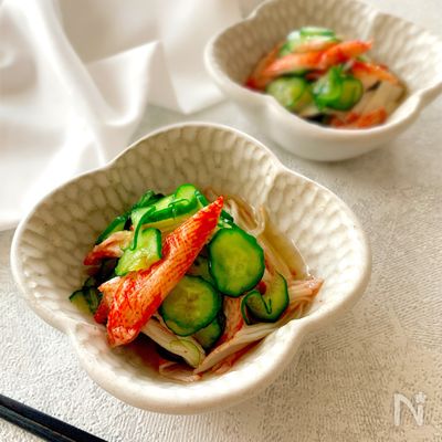お通し副菜！しょうが香る♪きゅうりとかにかまの酢の物