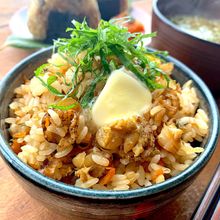 【ベビーほたてとえのきのバターにんにく醤油ごはん】
