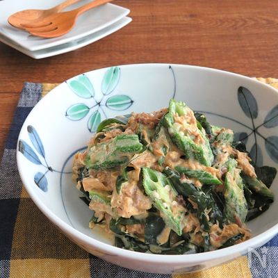 【さば缶】レンジで簡単!オクラとさば缶のわかめサラダ