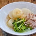 レンジで出来ます！＊大根と豚バラと小松菜の煮物＊白だし使用
