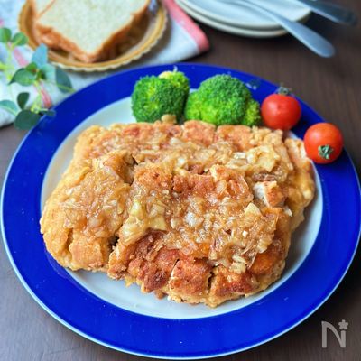 【鶏むね肉と豆腐焼き麩のジャポネソースステーキ】節約