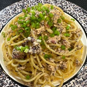 楽ラク手抜キッチン🐶🐾の作ってみた!投稿(ゆでたパスタに和えるだけ！ツナ缶のゆかりマヨポンパスタ)