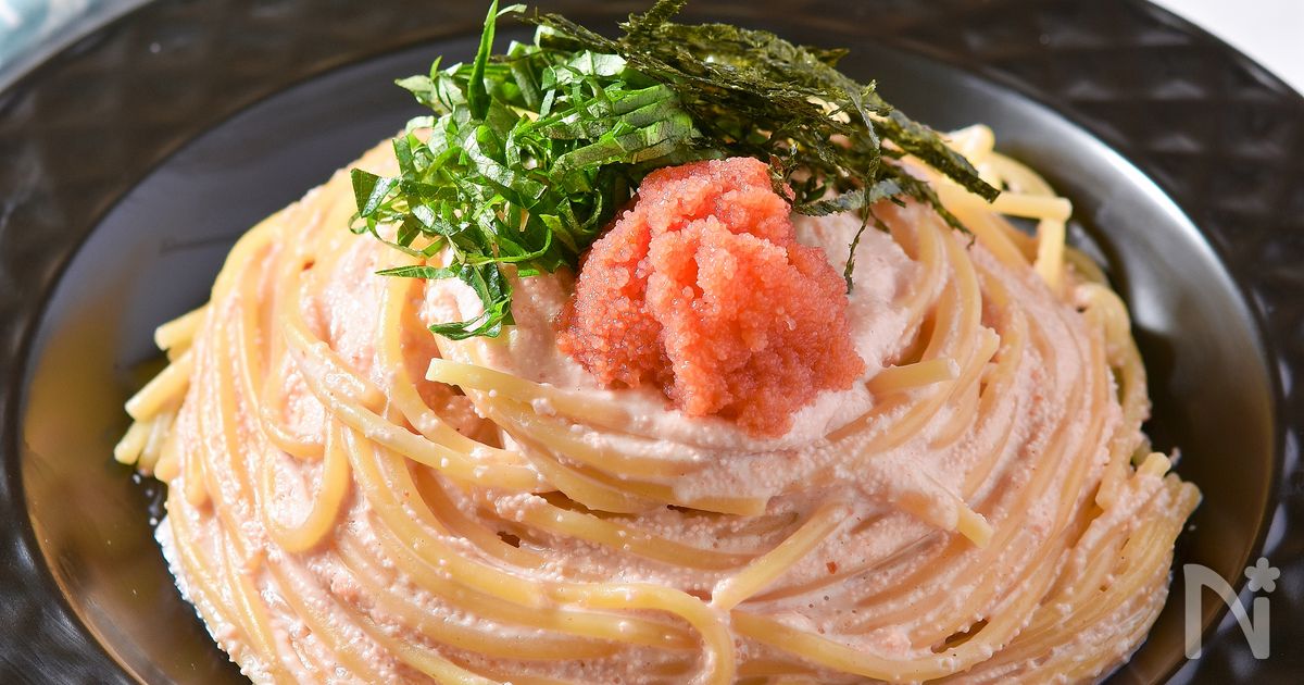 ワンパン明太クリームパスタ♪生クリーム不使用で濃厚な仕上がり