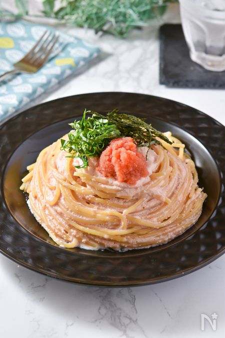 ワンパン明太クリームパスタ♪生クリーム不使用で濃厚な仕上がり