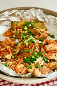 洗い物最小限♡メカジキとえのきのキムチ焼き【油・包丁不要】