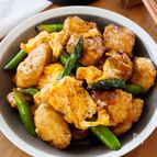 『鶏むね肉とアスパラの照りたま炒め』ご飯が進む♪ボリューム◎