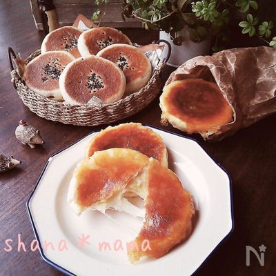 フライパンで♪こんがり平焼きチーズパンとあんぱん♪