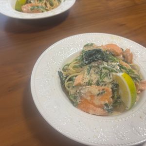 こむぎの作ってみた!投稿(簡単＆美味！【秋鮭とほうれん草のクリームスパゲッティ】)